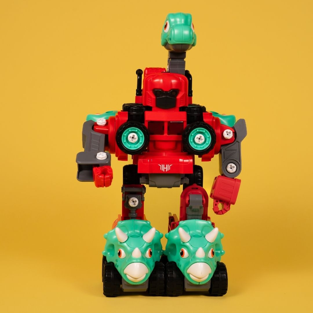 Машинка-конструктор OTAMANKO Трансформер Динозавр 5 в 1 Червоний/блакитний