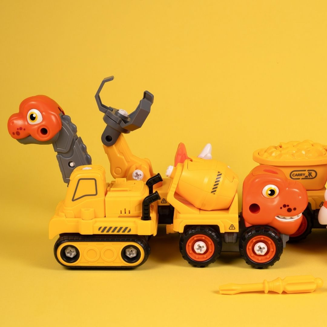 Машинка-конструктор OTAMANKO Трансформер Динозавр 5 в 1 Жовтий/помаранчевий