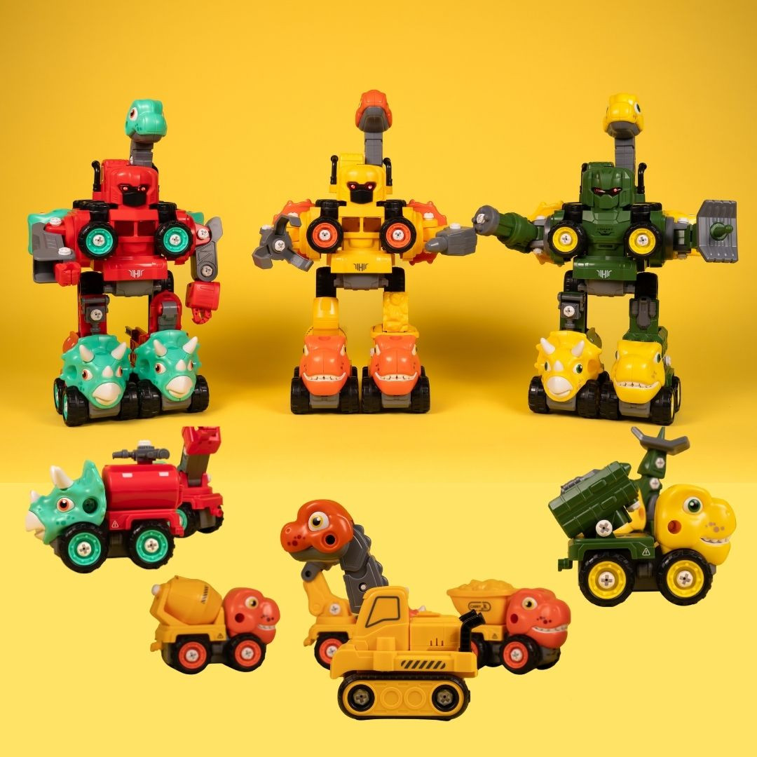 Машинка-конструктор OTAMANKO Трансформер Динозавр 5 в 1 Червоний/блакитний