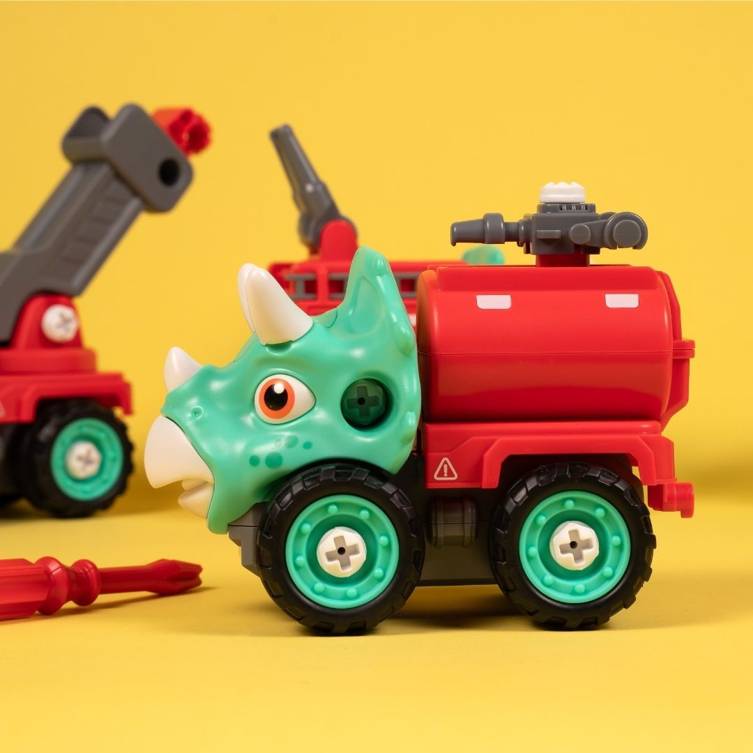 Машинка-конструктор OTAMANKO Трансформер Динозавр 5 в 1 Червоний/блакитний