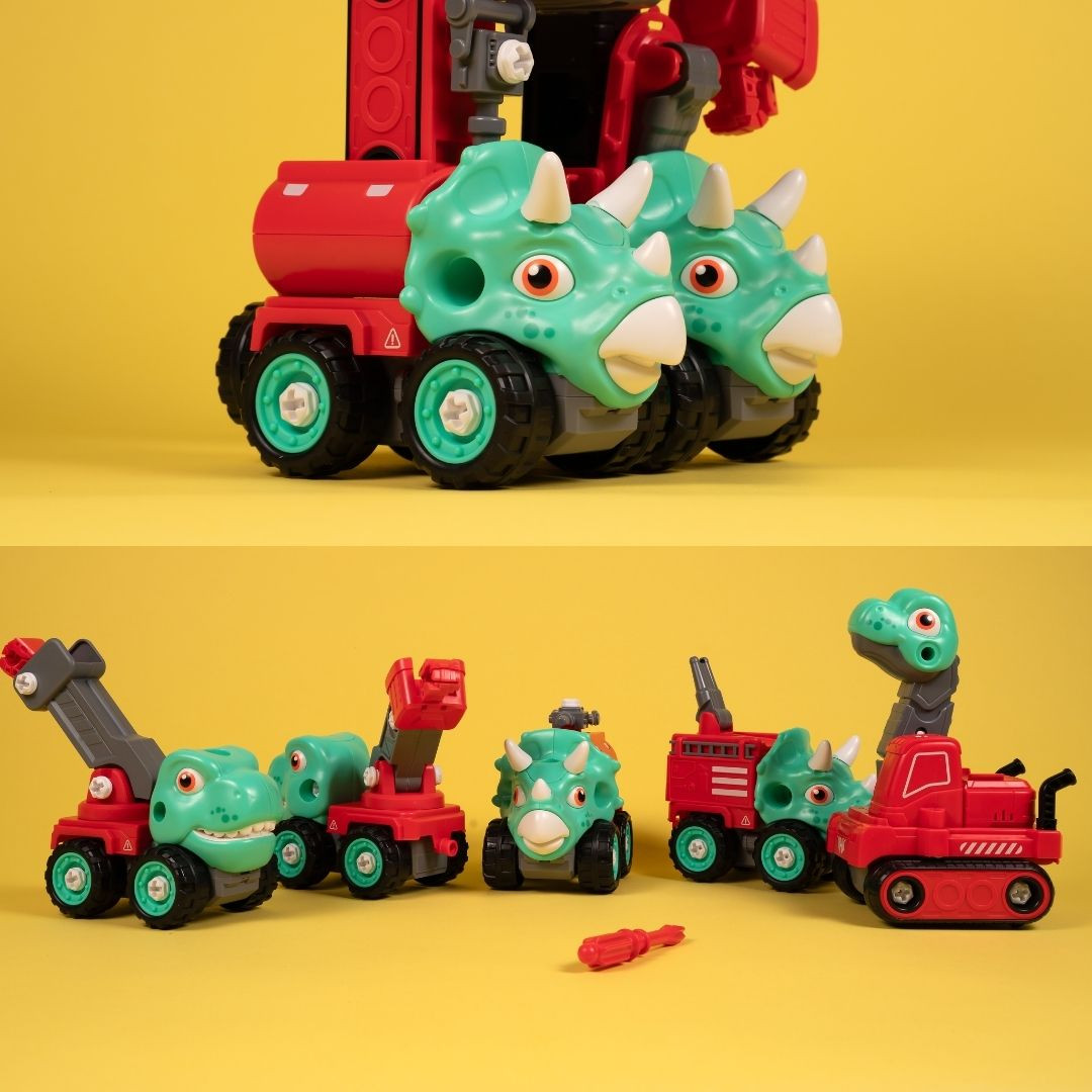 Машинка-конструктор OTAMANKO Трансформер Динозавр 5 в 1 Червоний/блакитний