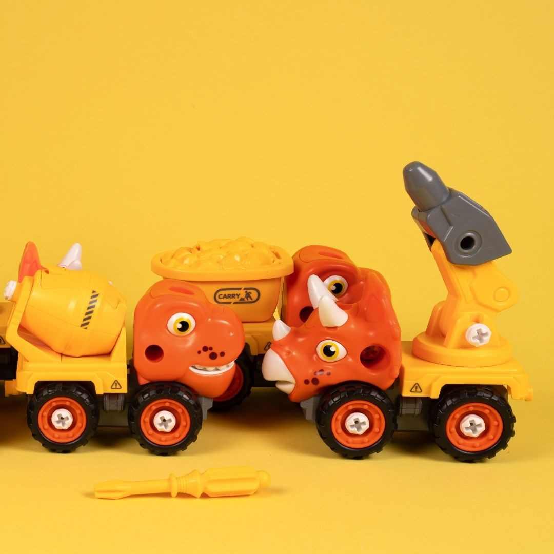 Машинка-конструктор OTAMANKO Трансформер Динозавр 5 в 1 Жовтий/помаранчевий