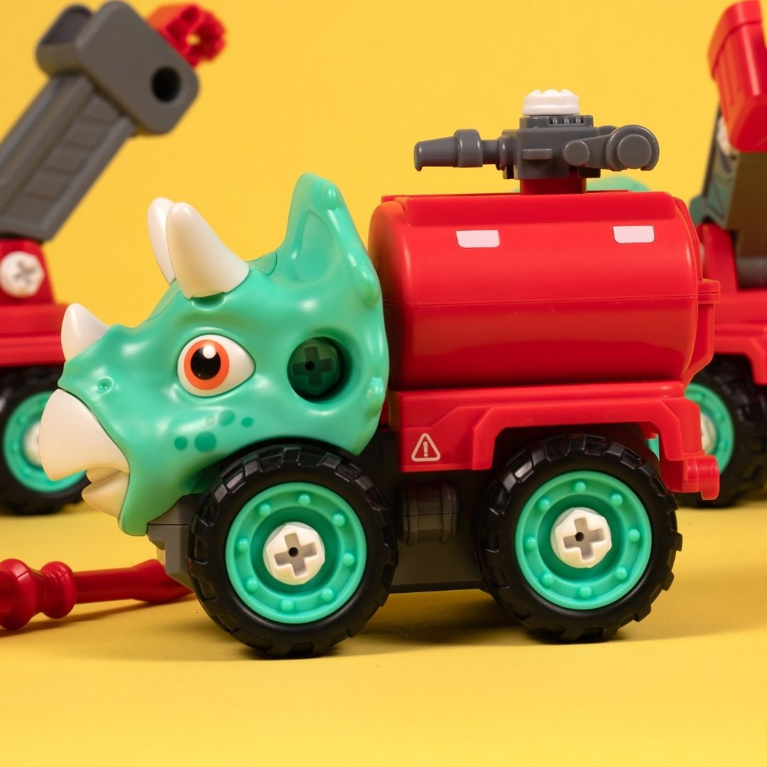 Машинка-конструктор OTAMANKO Трансформер Динозавр 5 в 1 Червоний/блакитний