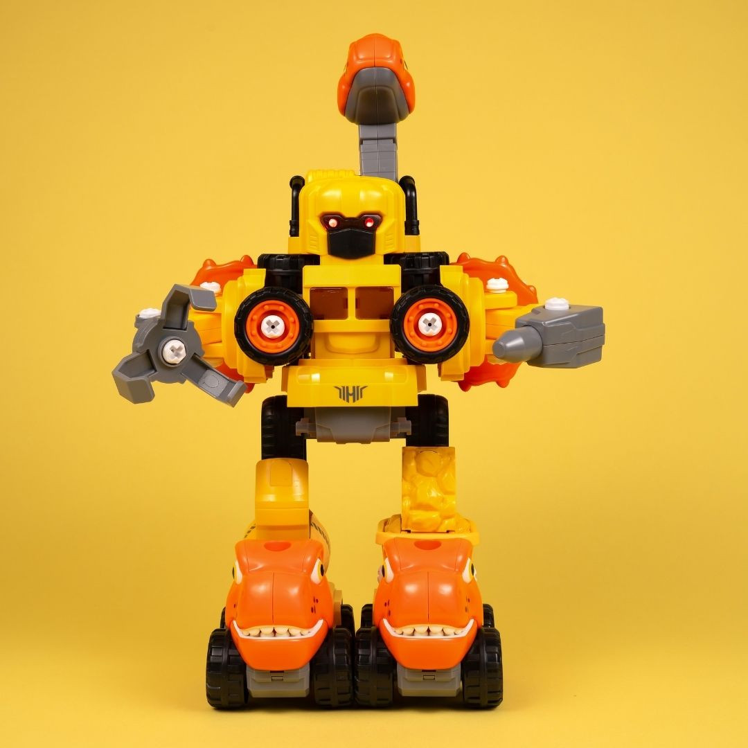 Машинка-конструктор OTAMANKO Трансформер Динозавр 5 в 1 Жовтий/помаранчевий