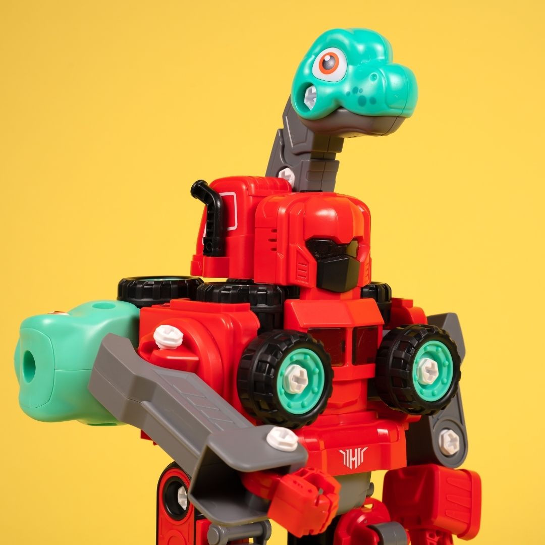 Машинка-конструктор OTAMANKO Трансформер Динозавр 5 в 1 Червоний/блакитний