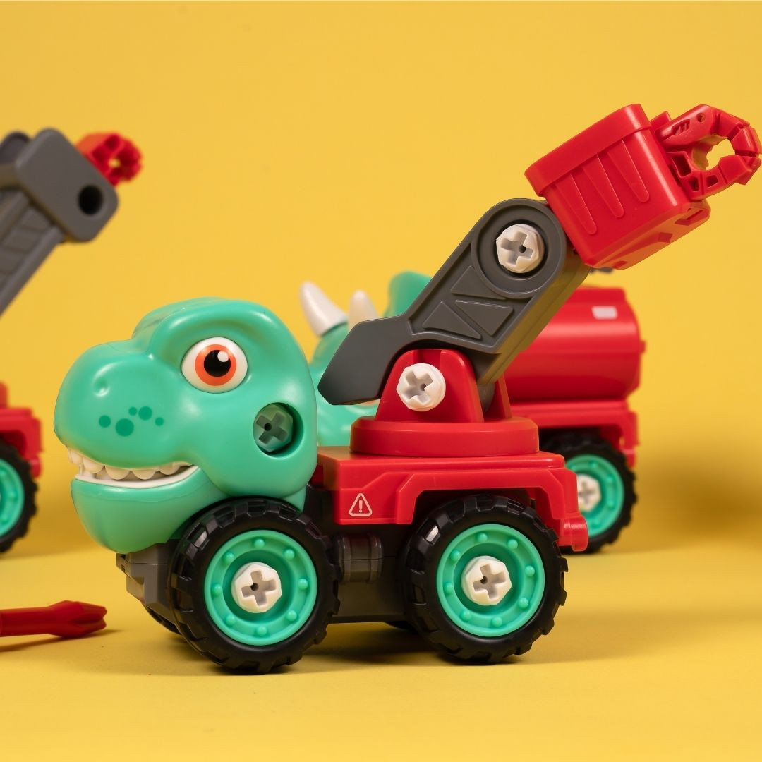 Машинка-конструктор OTAMANKO Трансформер Динозавр 5 в 1 Червоний/блакитний