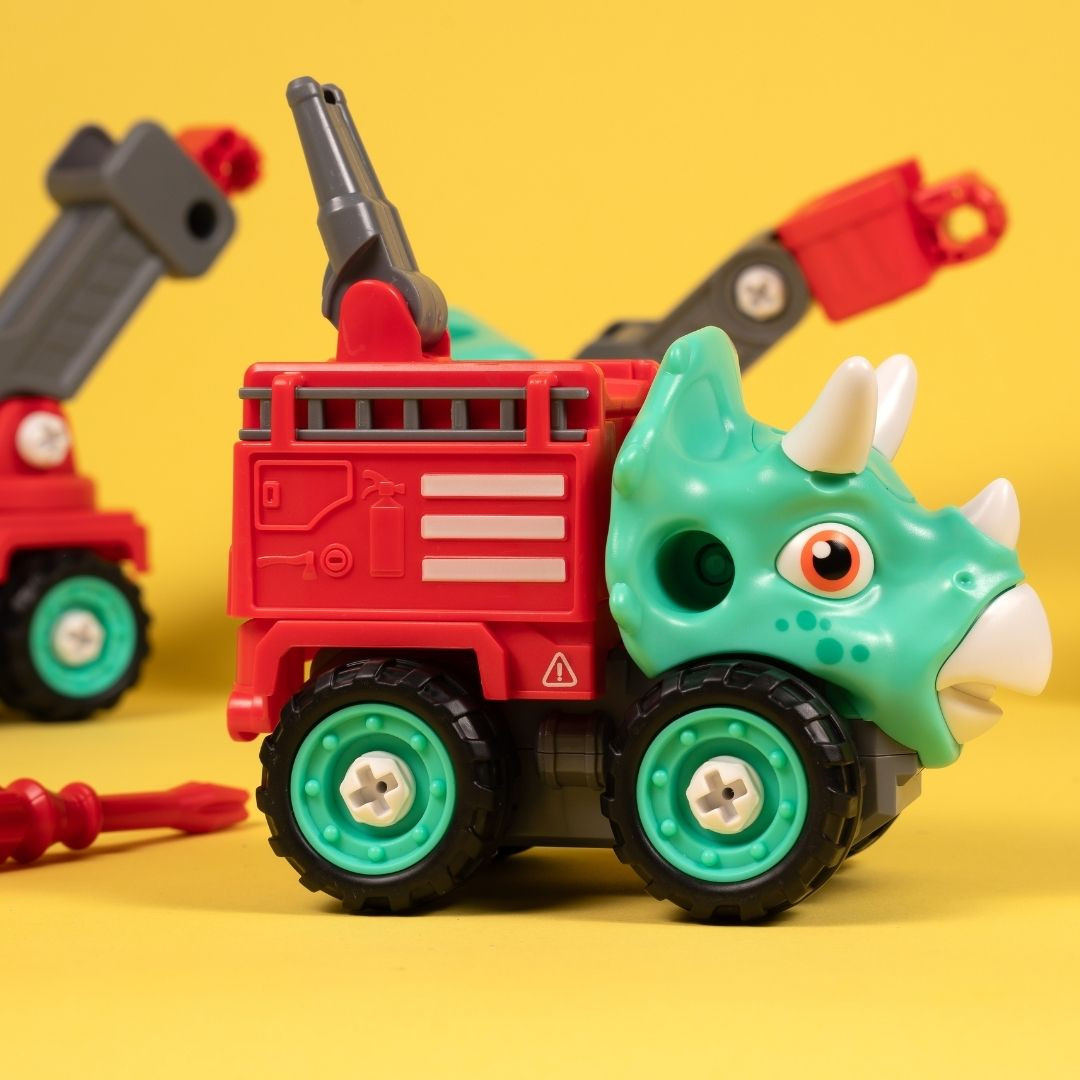 Машинка-конструктор OTAMANKO Трансформер Динозавр 5 в 1 Червоний/блакитний